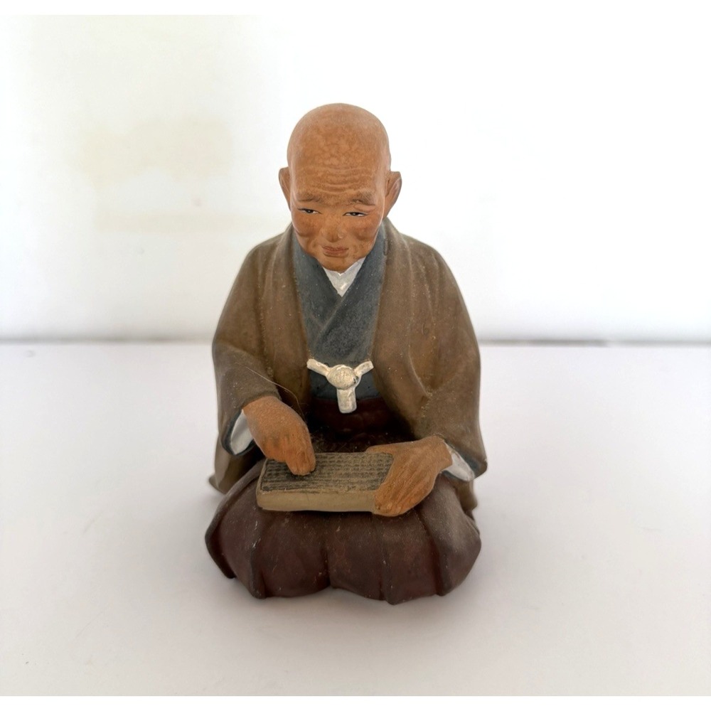 Vintage Japanese Hakata Urasaki Clay Doll Man Sitting Figurine Japan